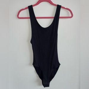 Out From Under Black Low Back Ribbed Tank Top Bodysuit, Size Small